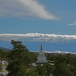 Looking south from the Dorje Yudronma Shrine toward the Stupa, Great Sand Dunes, and Mt. Blanca